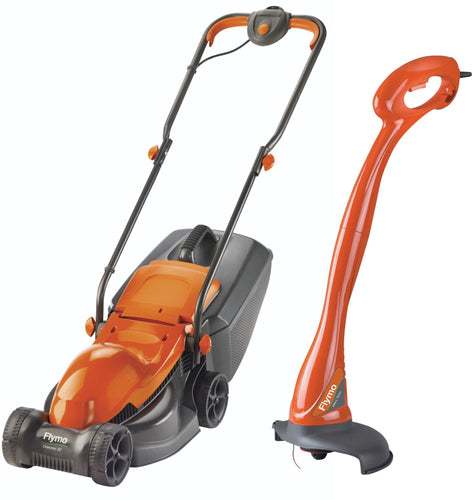 Flymo Chevron 32 Wheeled Lawn Mower 1000W + Mini Trim Strimmer Multi Pack