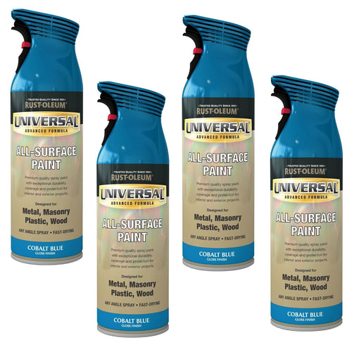 4 x 400ml Rust-Oleum Universal All-Surface Spray Paint : Cobalt Blue Gloss